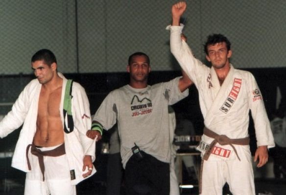 Celebrating a challenge match victory when he was a brown belt.
